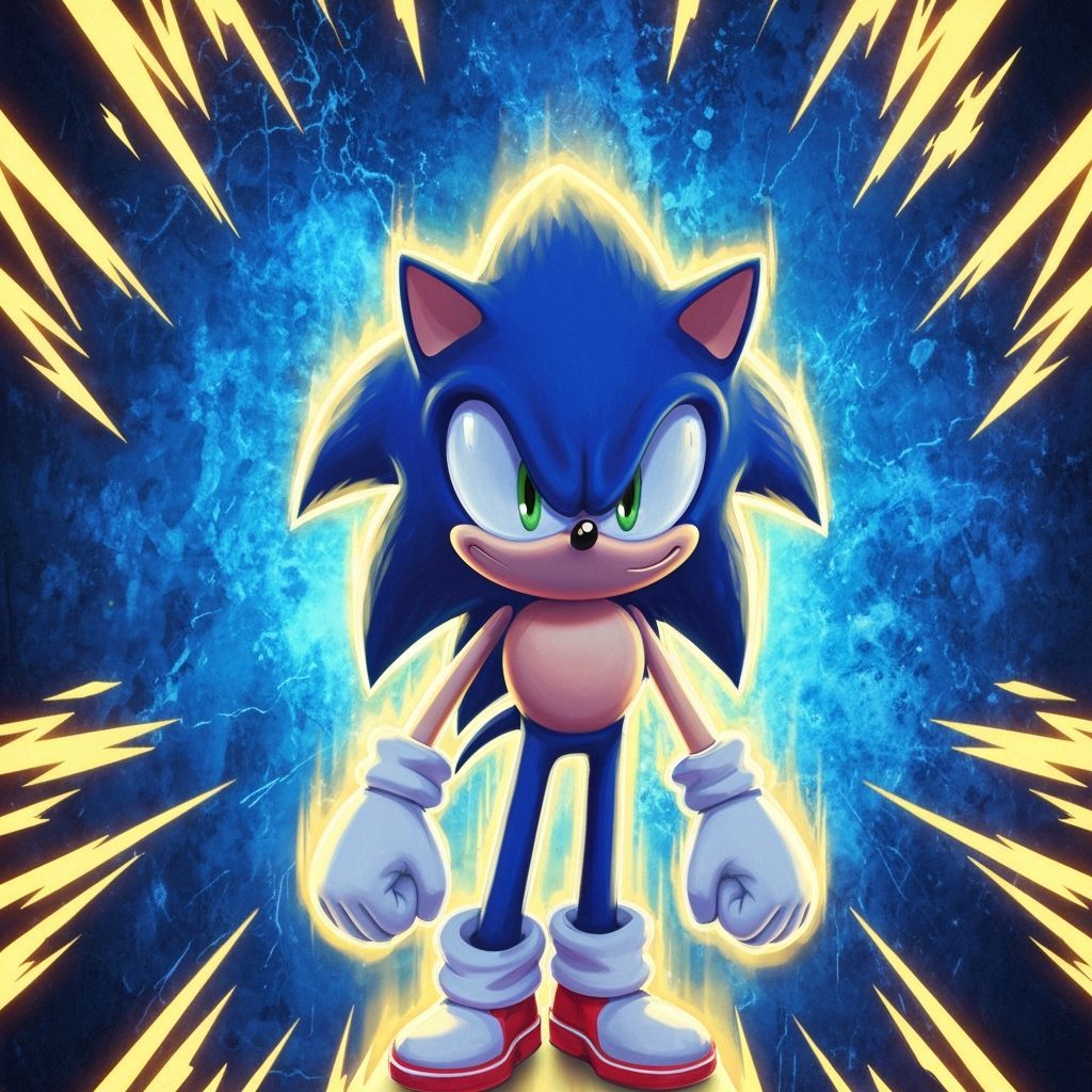 Hyper Sonic with Golden Aura in Cyberpunk Style