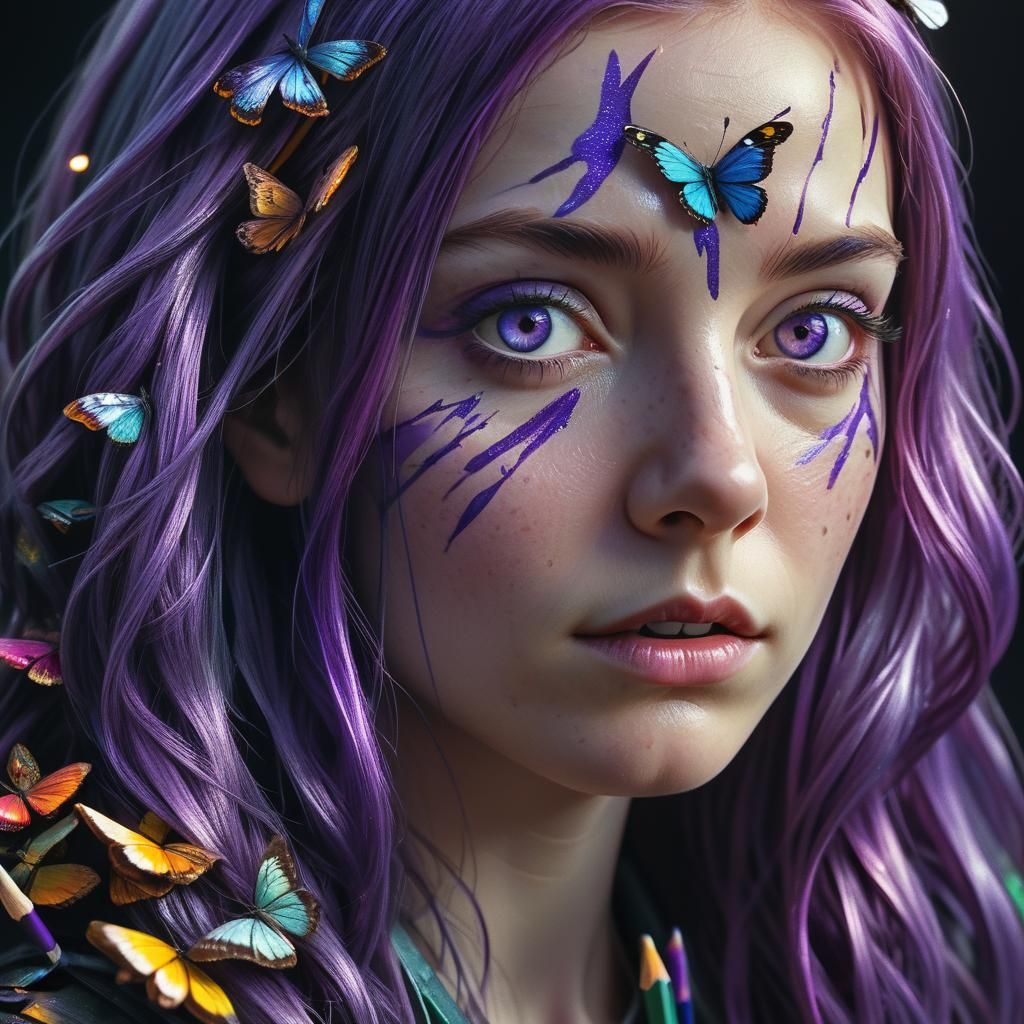 Woman with Pencil Hair, Hyper-Realistic Portrait