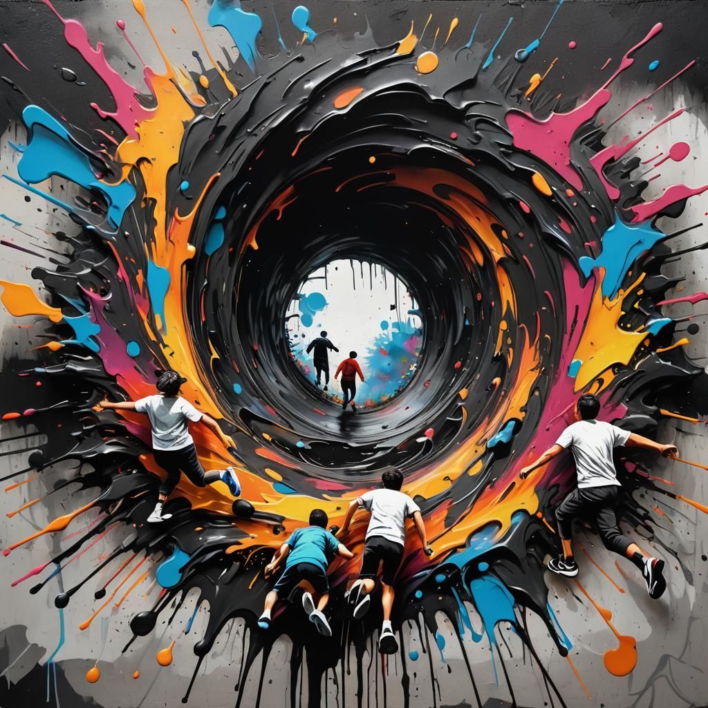Black Hole Graffiti Art in Polychromatic Splash Style