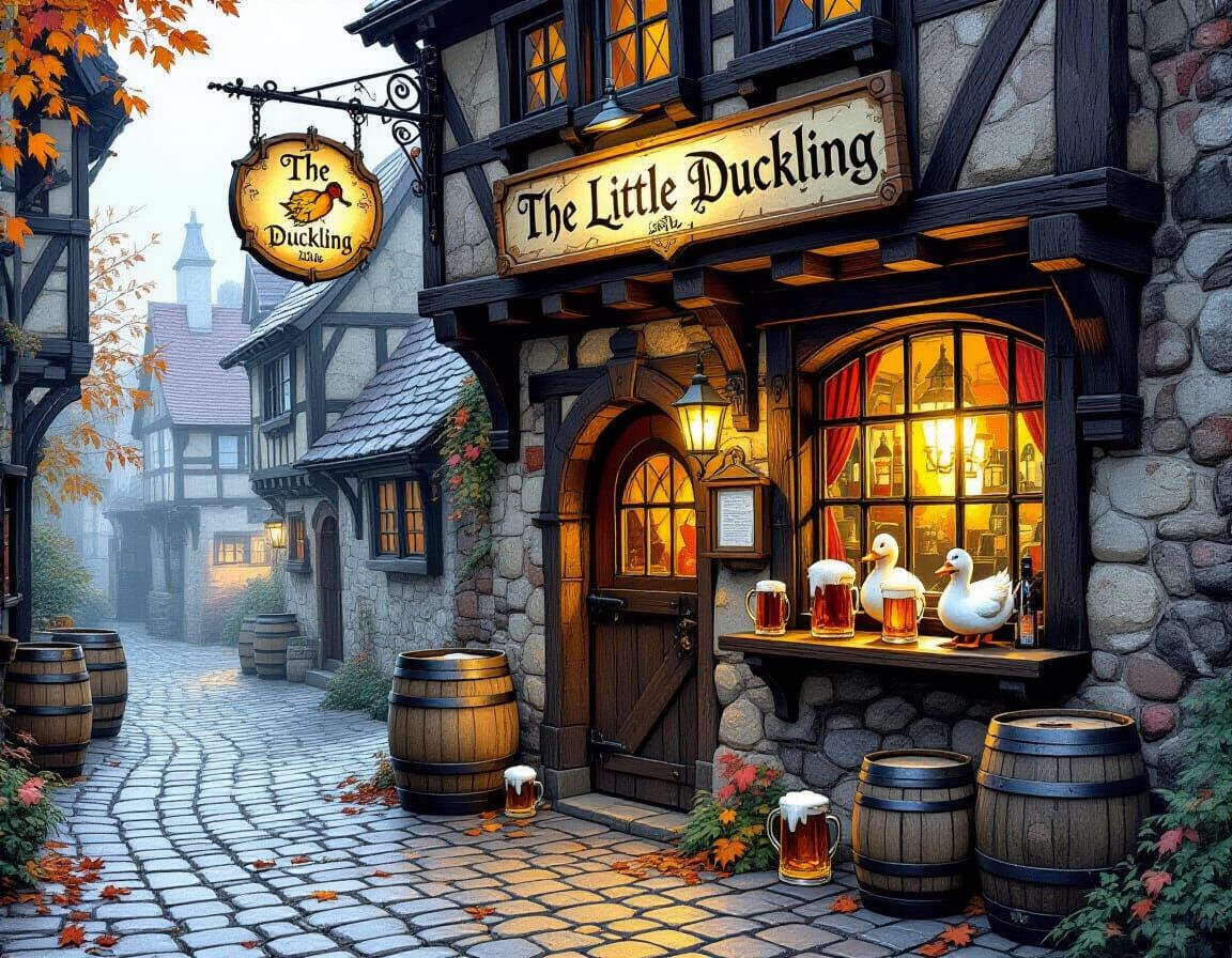 Medieval Tavern "The Little Duckling" in Dark Alley