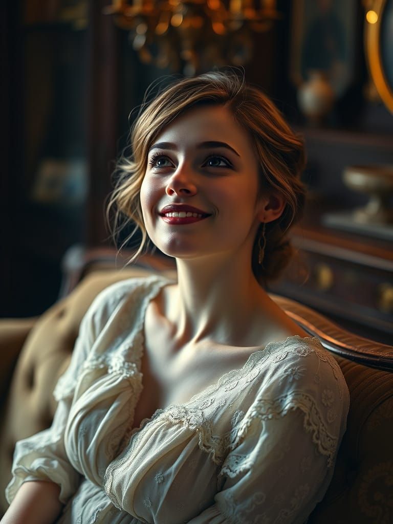 Ethereal Woman in Antique Room Portrait