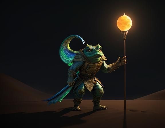 Bullywug Spellcaster in Desert: 3D Fantasy Art