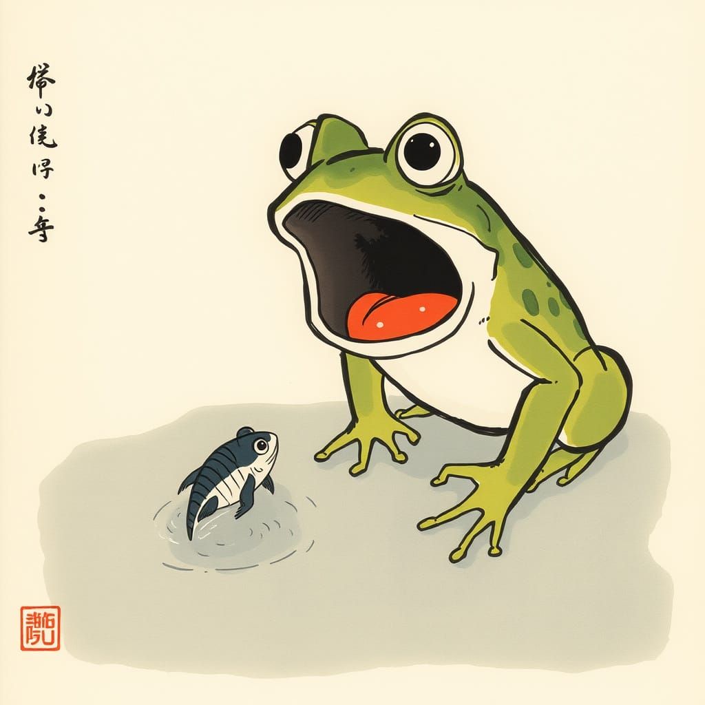 Surprised Frog Sumi-e Painting