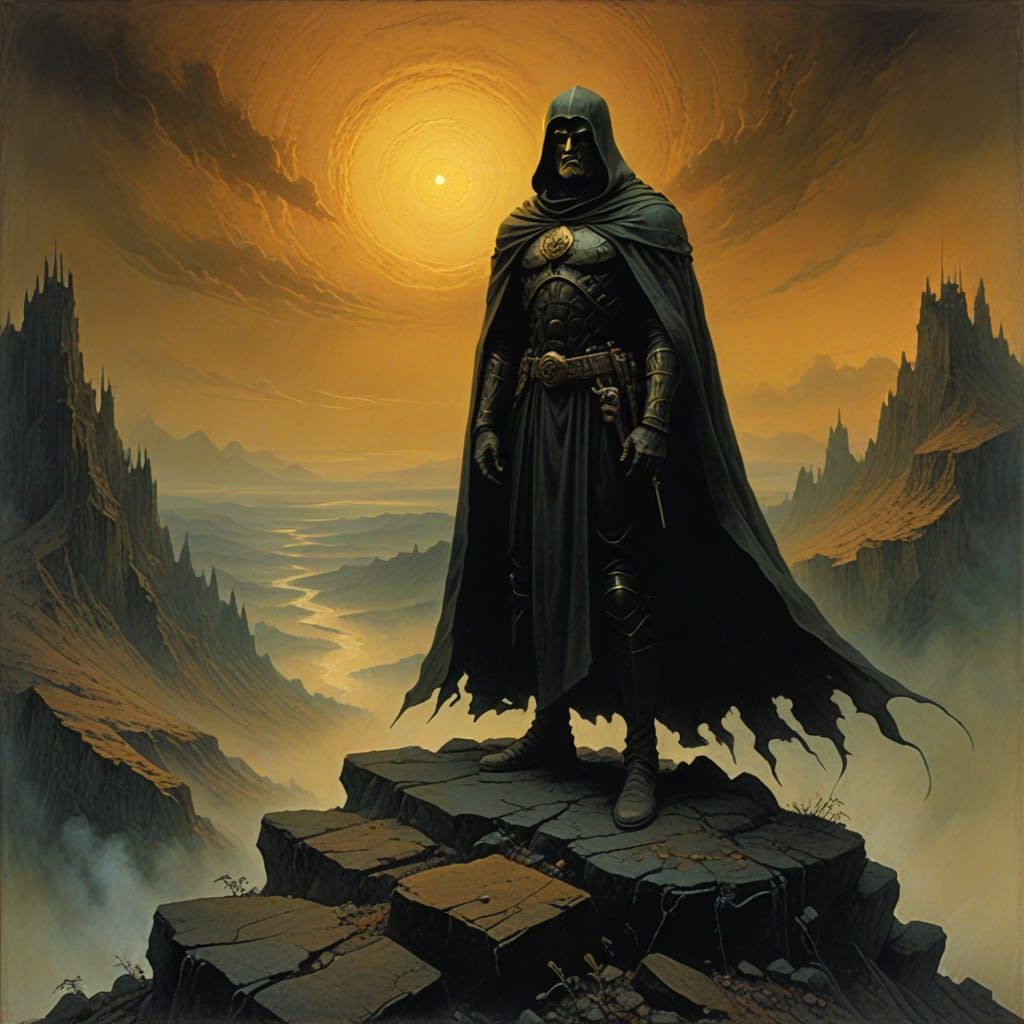 Epic Fantasy Warrior Conquers Mountains in Golden Dawn