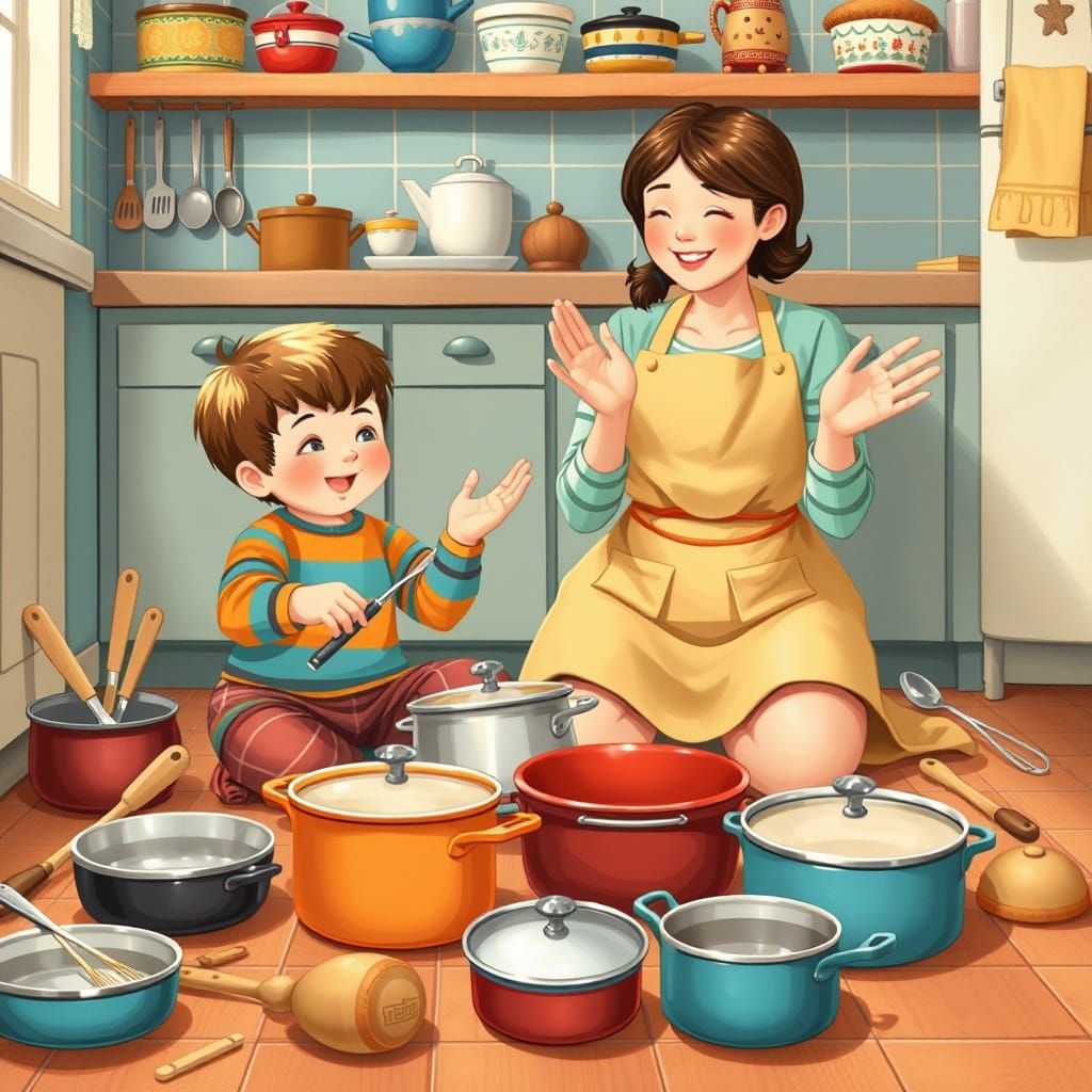 Kids Drumming on Pots and Pans: A Family Moment