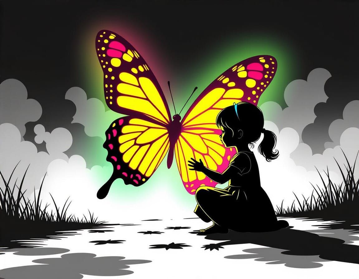 Neon Butterfly Illuminates Shadowy World: Cel-Shaded Animati...