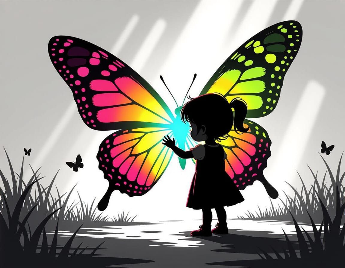 Girl and Neon Butterfly in Sin City Style