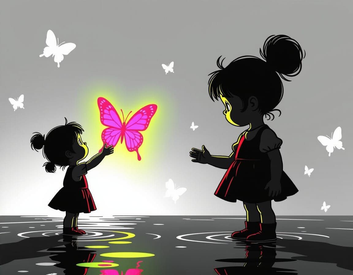 Girl and Neon Butterfly in Sin City Style