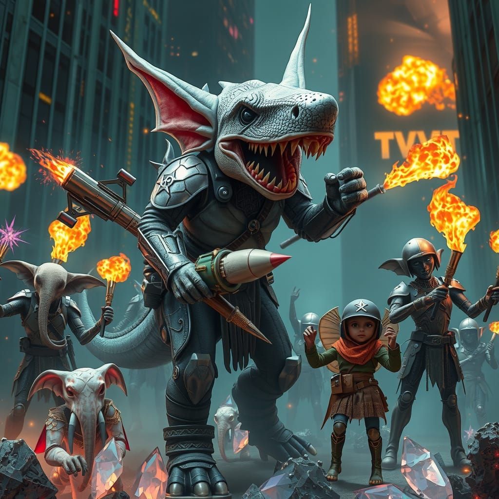 Hybrid Creature Among Gremlins in Magical Metropolis