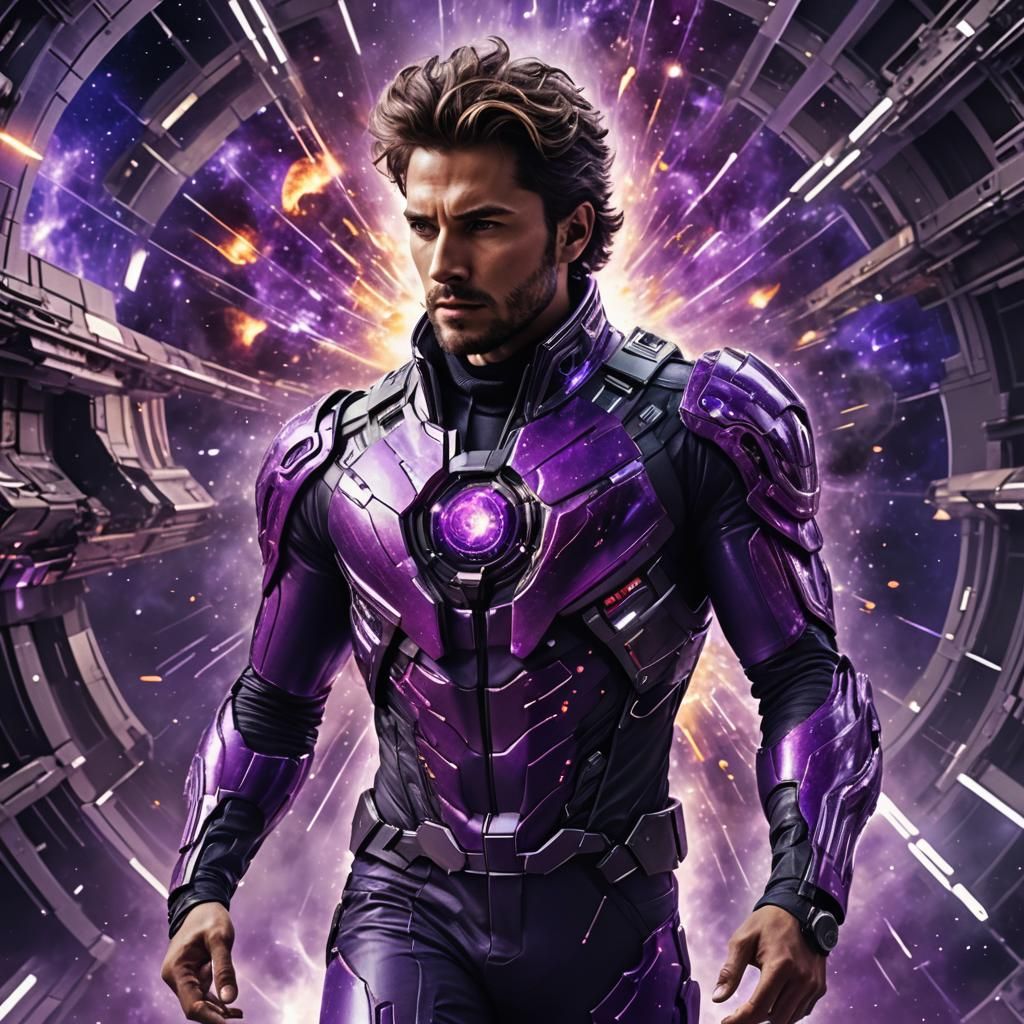 Futuristic Spaceman with Purple Supernova