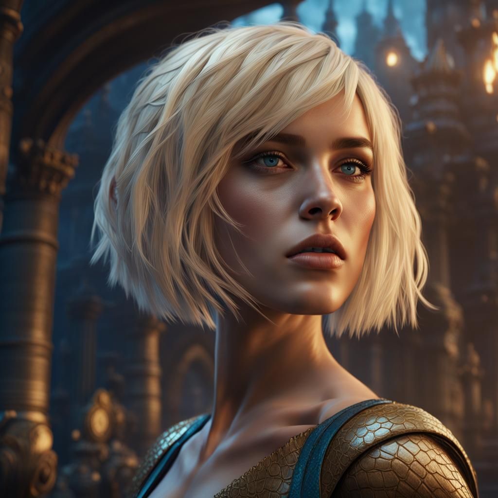 Blonde Girl in Crop Top: Detailed Fantasy Art