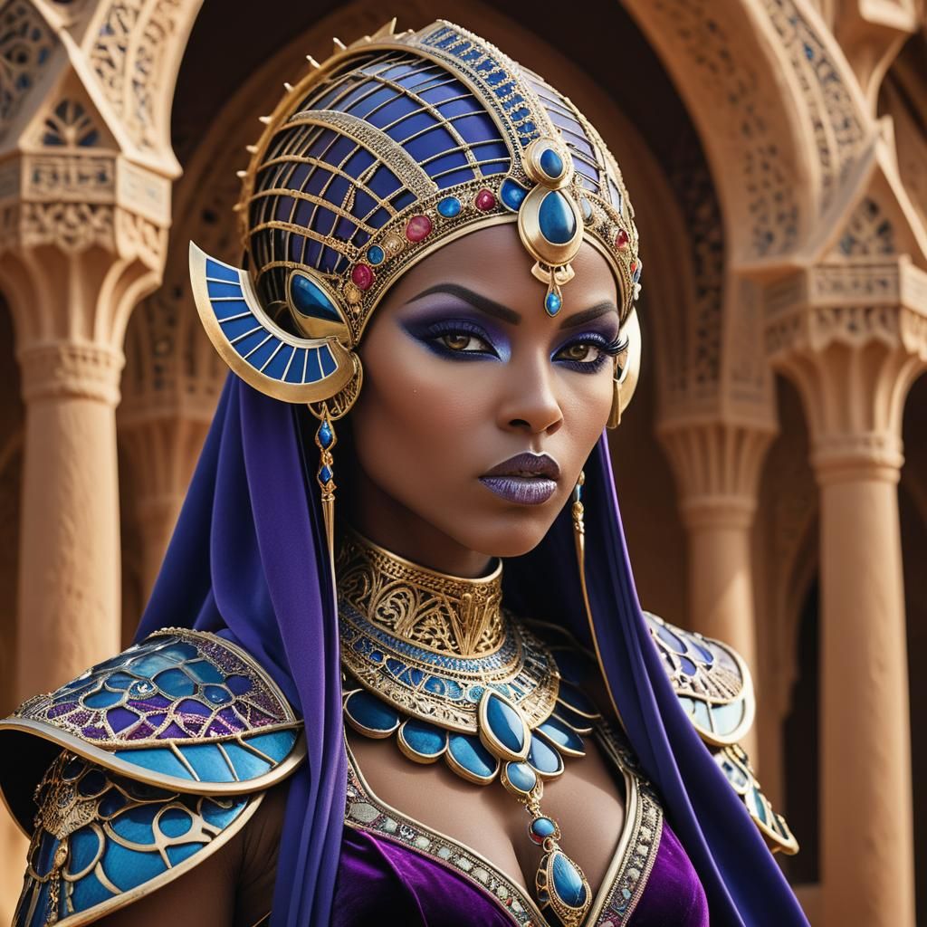 Egyptian Drow Female Portrait in Ornate Armor