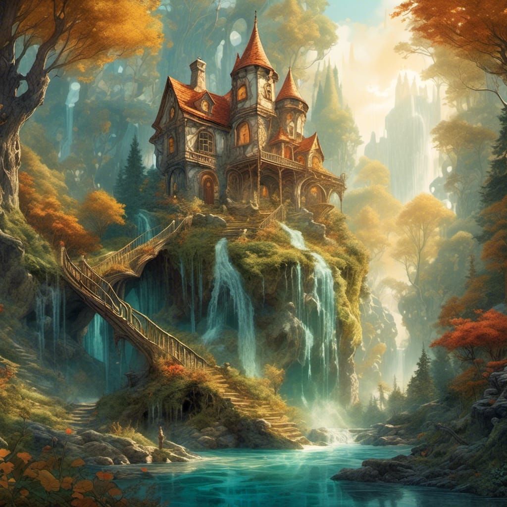 Fairy Wonderland: Whimsical Forest Houses Illustration