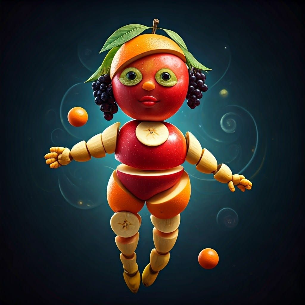 Vibrant Fruit Child in Whimsical Dreamlike Environment
