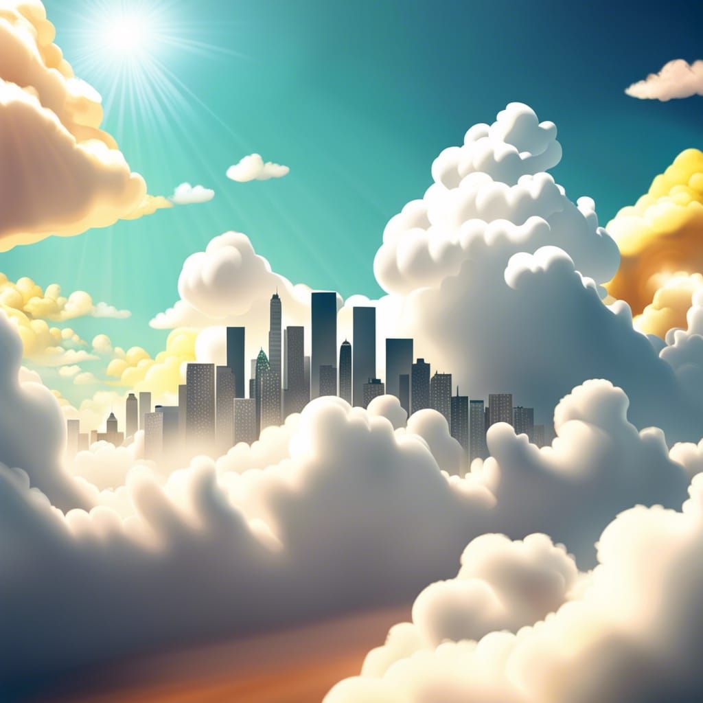 Cloud City in the Sky Under Sunshine