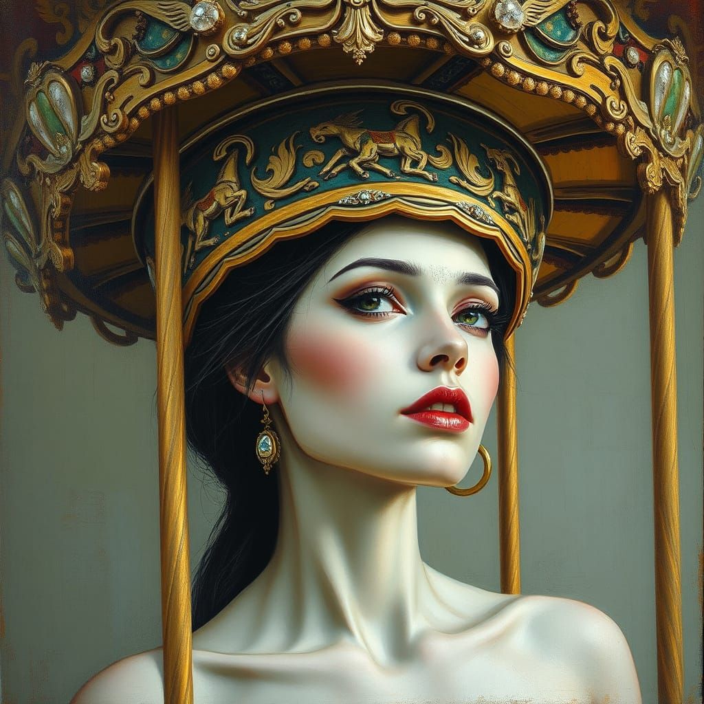 Surreal Woman with Carousel Headpiece