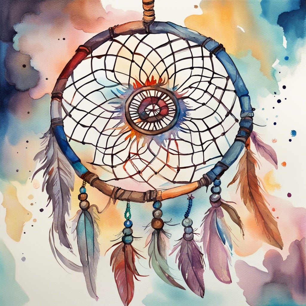 European ink painting of a dream catcher. 2