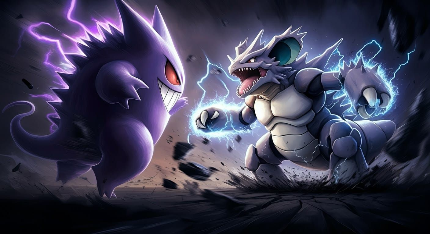 Manga-Inspired Monstrous Clash: Nidoking vs Gengar in Cyberp...