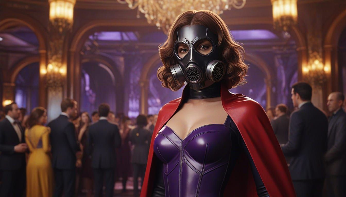 Elegant Dark Fantasy Goddess in Red Latex Jumpsuit