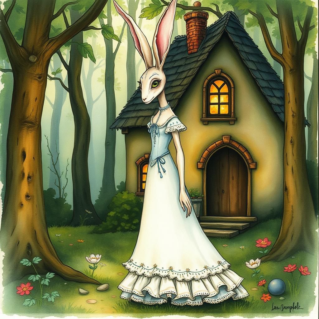 Victorian Rabbit Creature in Mystical Forest