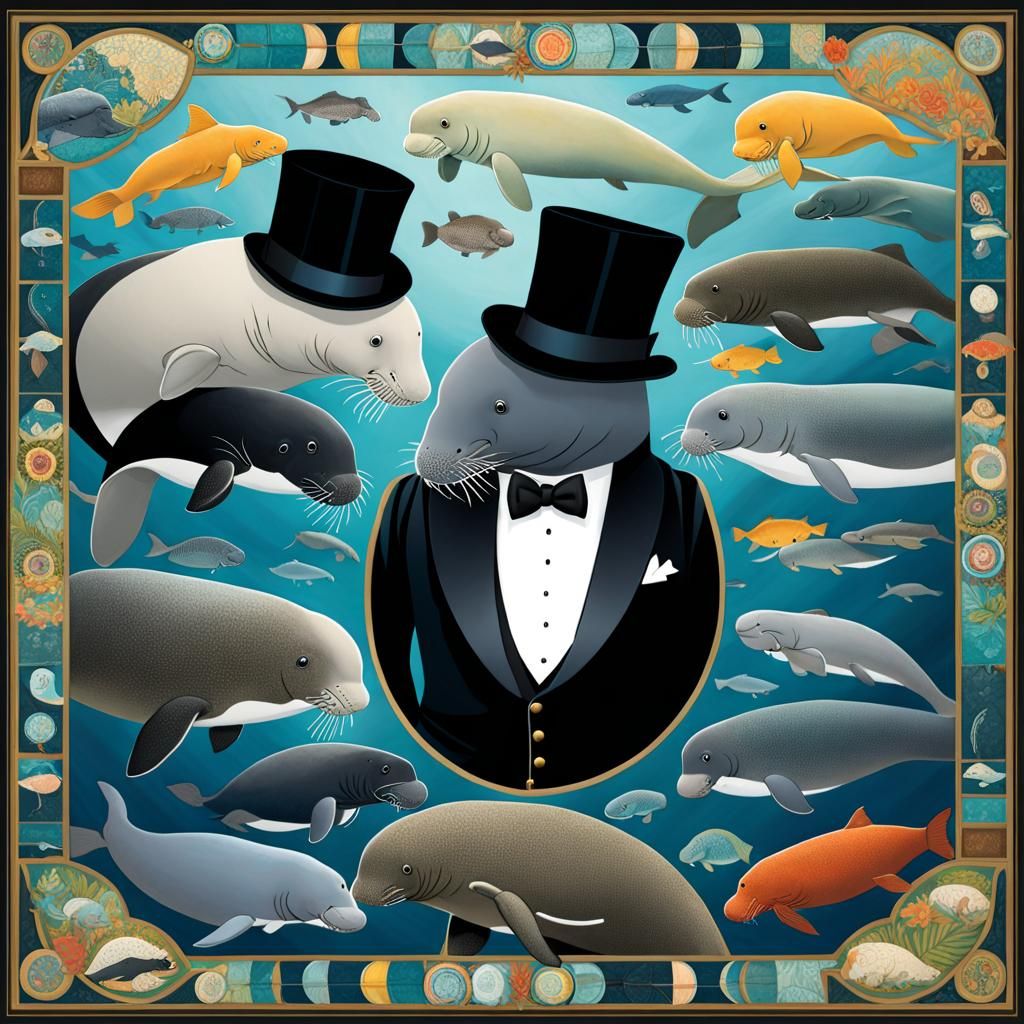 Manatees in Tuxedos Create Ocean Mosaic