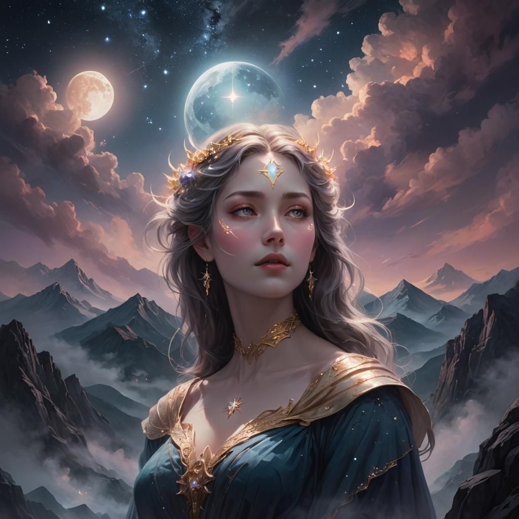 Mystical Being Shapeshifts on Moonlit Peak