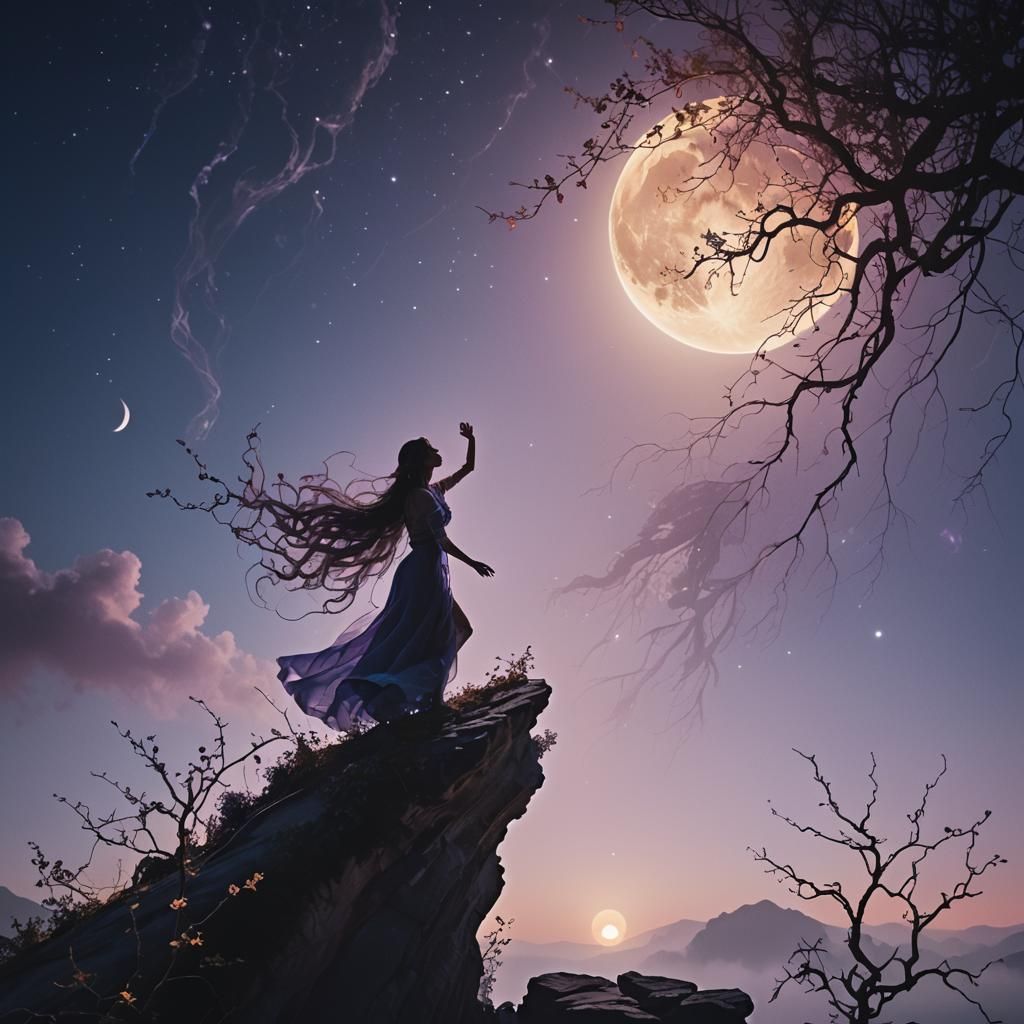 Magical Transformation Under Moonlight in Surreal Style