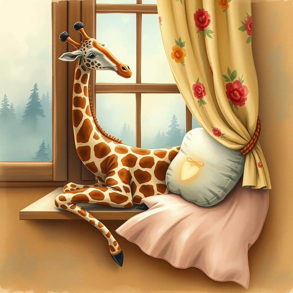 A Whimsical Giraffe on a Windowsill