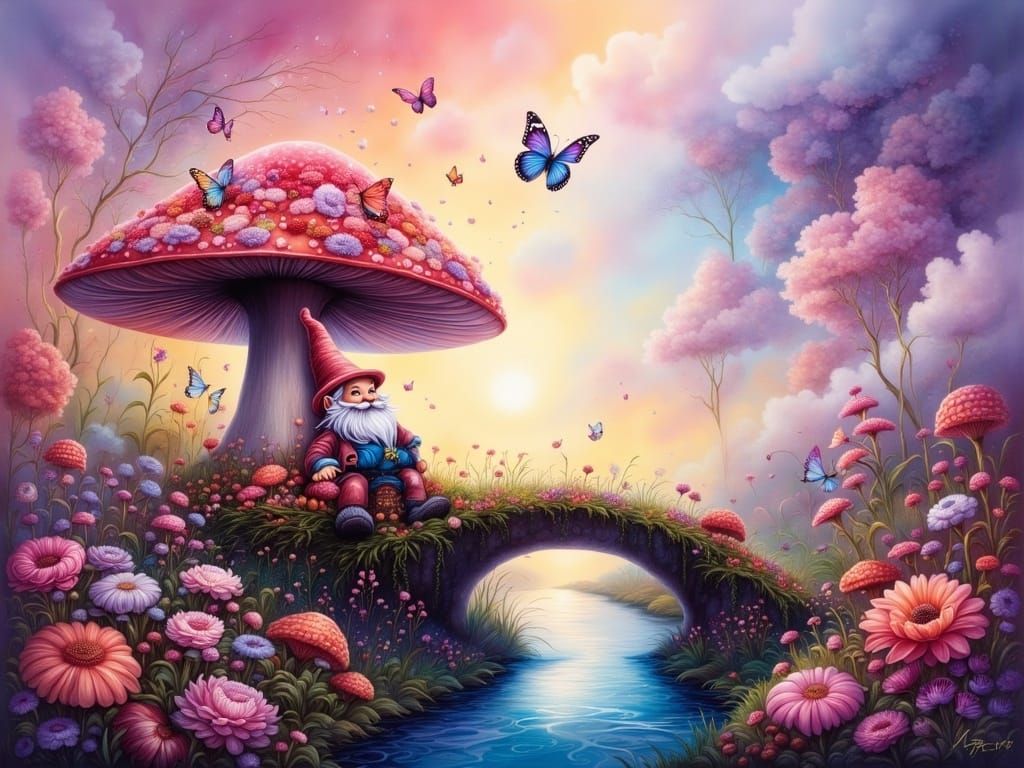 Whimsical Gnome in a Vibrant Wildflower Meadow