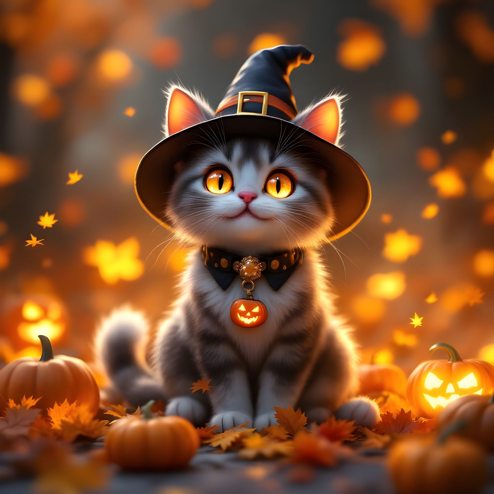 Cute Halloween Cat in 3D Anime Style