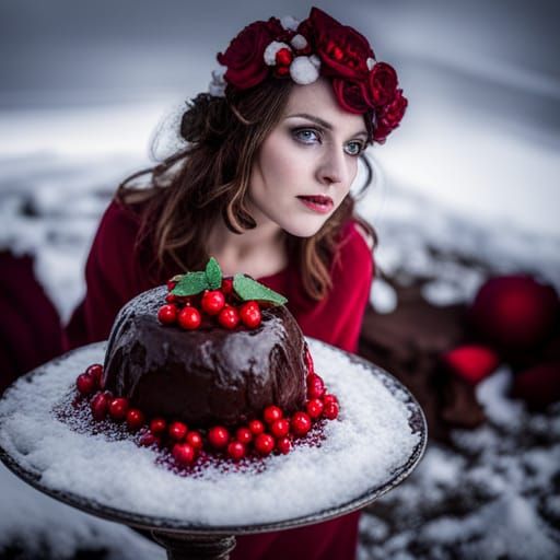 Extravagant Christmas Pudding Model in Snow