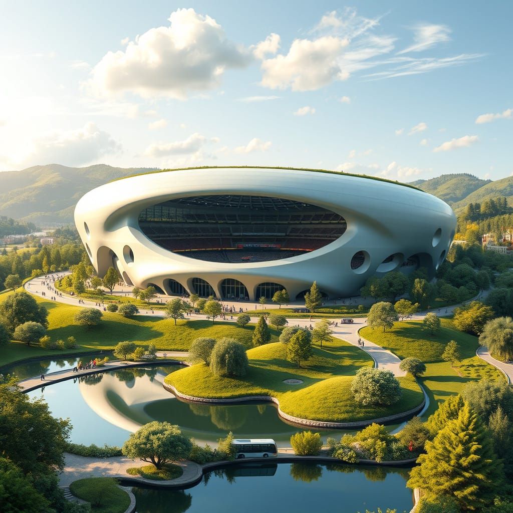 Eco-Friendly Sports Stadium in Harmony with Nature