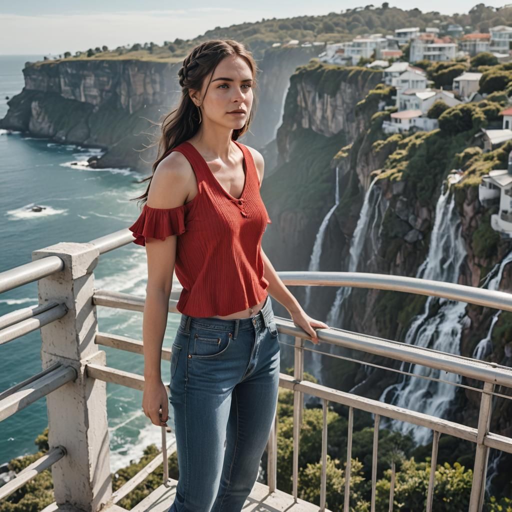Woman with Waterfall Braid on Ocean Balcony