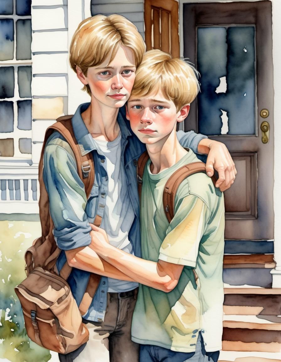 Emotional Mother and Son Embrace: Watercolor Art
