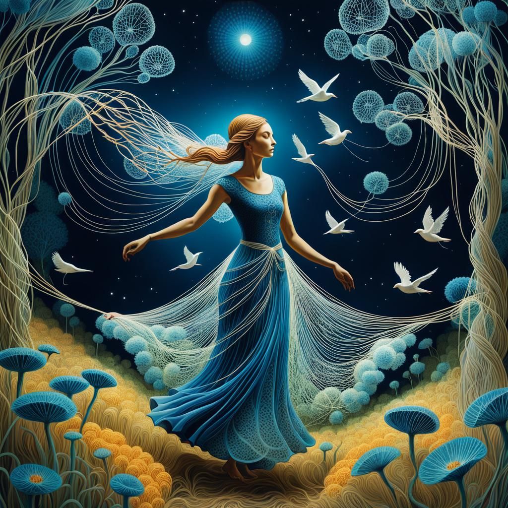 Surreal String Woman Dances in Fantasy Illustration