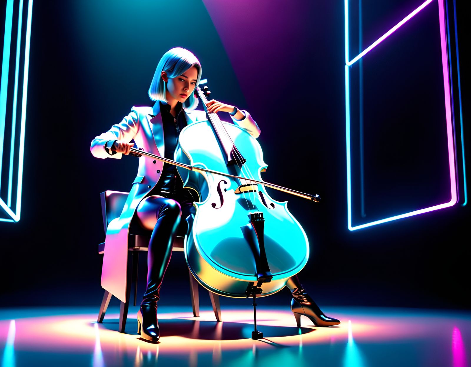 Holographic Cellist in Futuristic Neon Light