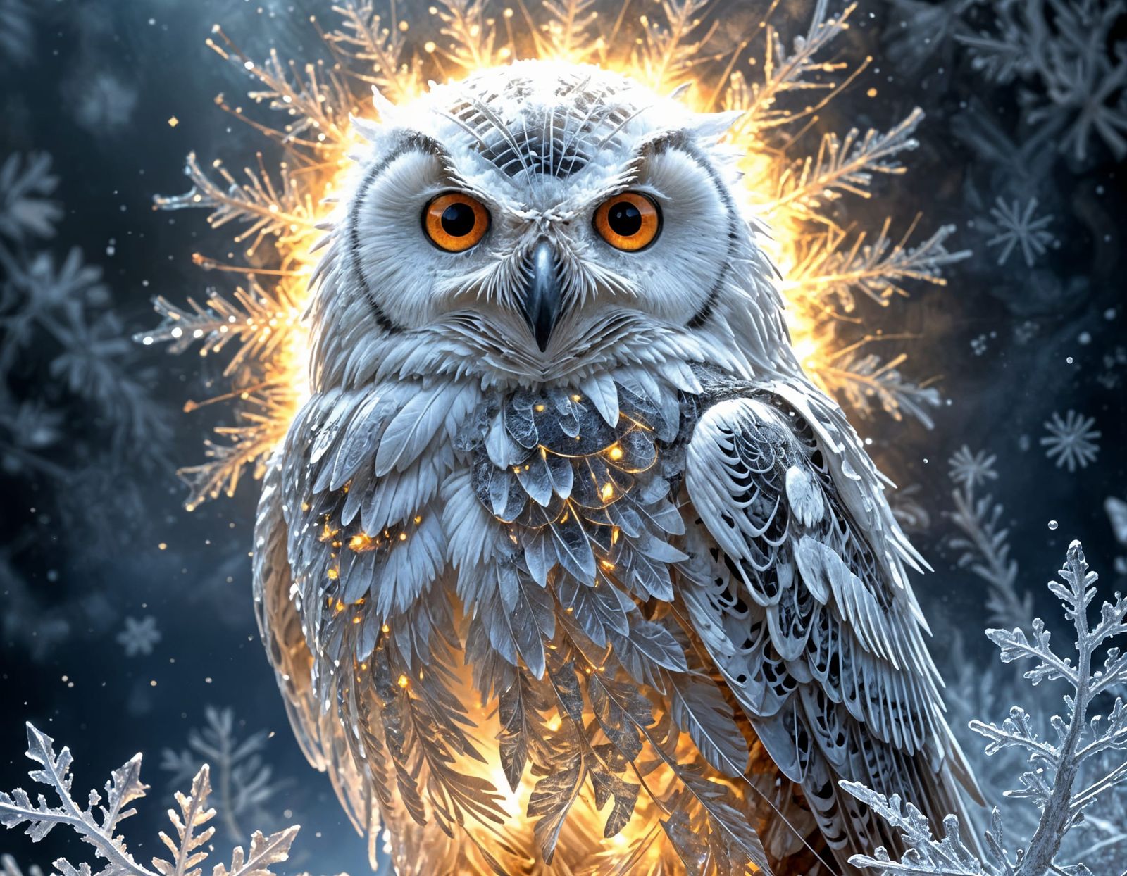 Fractal Snowy Owl in Resplendent Sunrise
