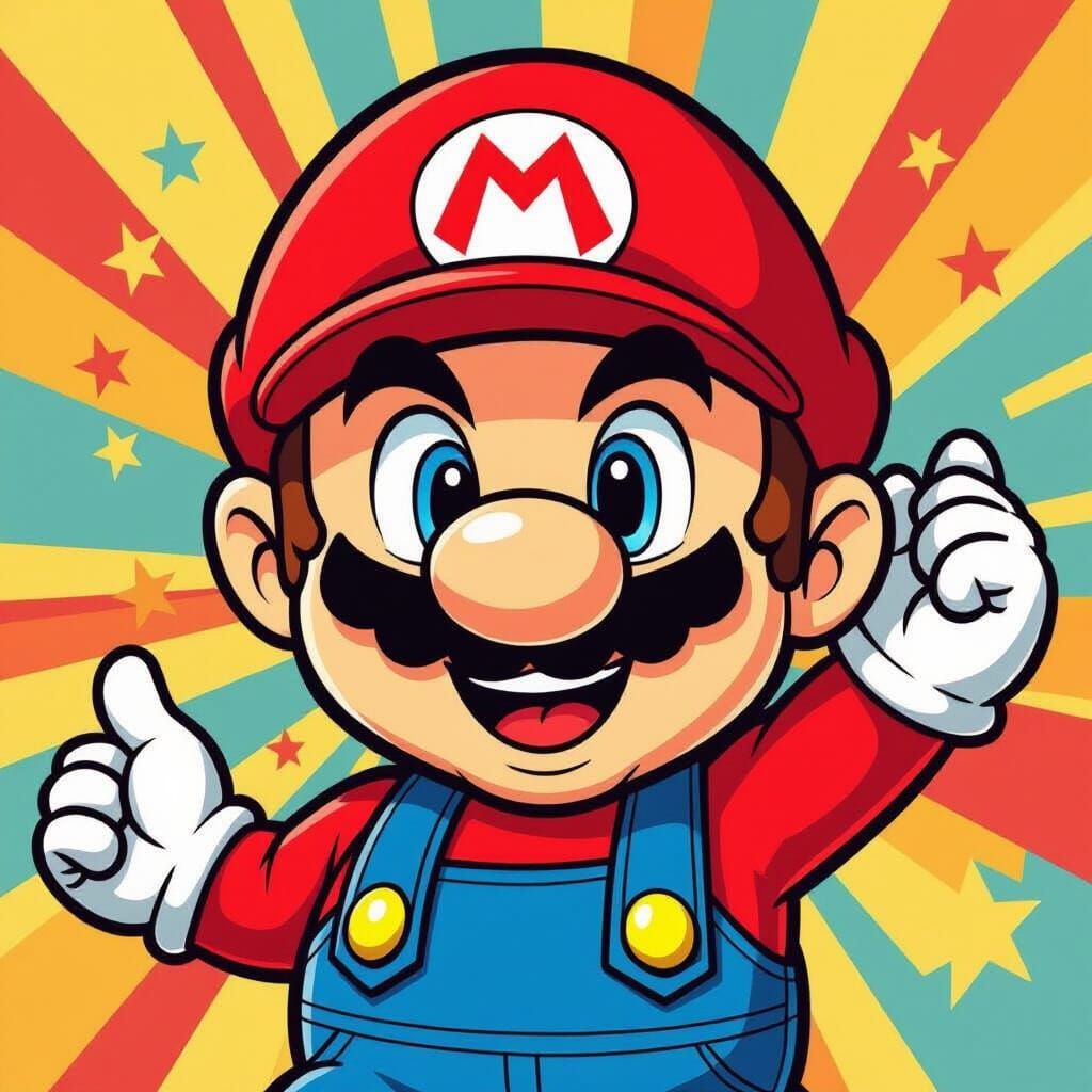 Playful Mario in Cartoon Style