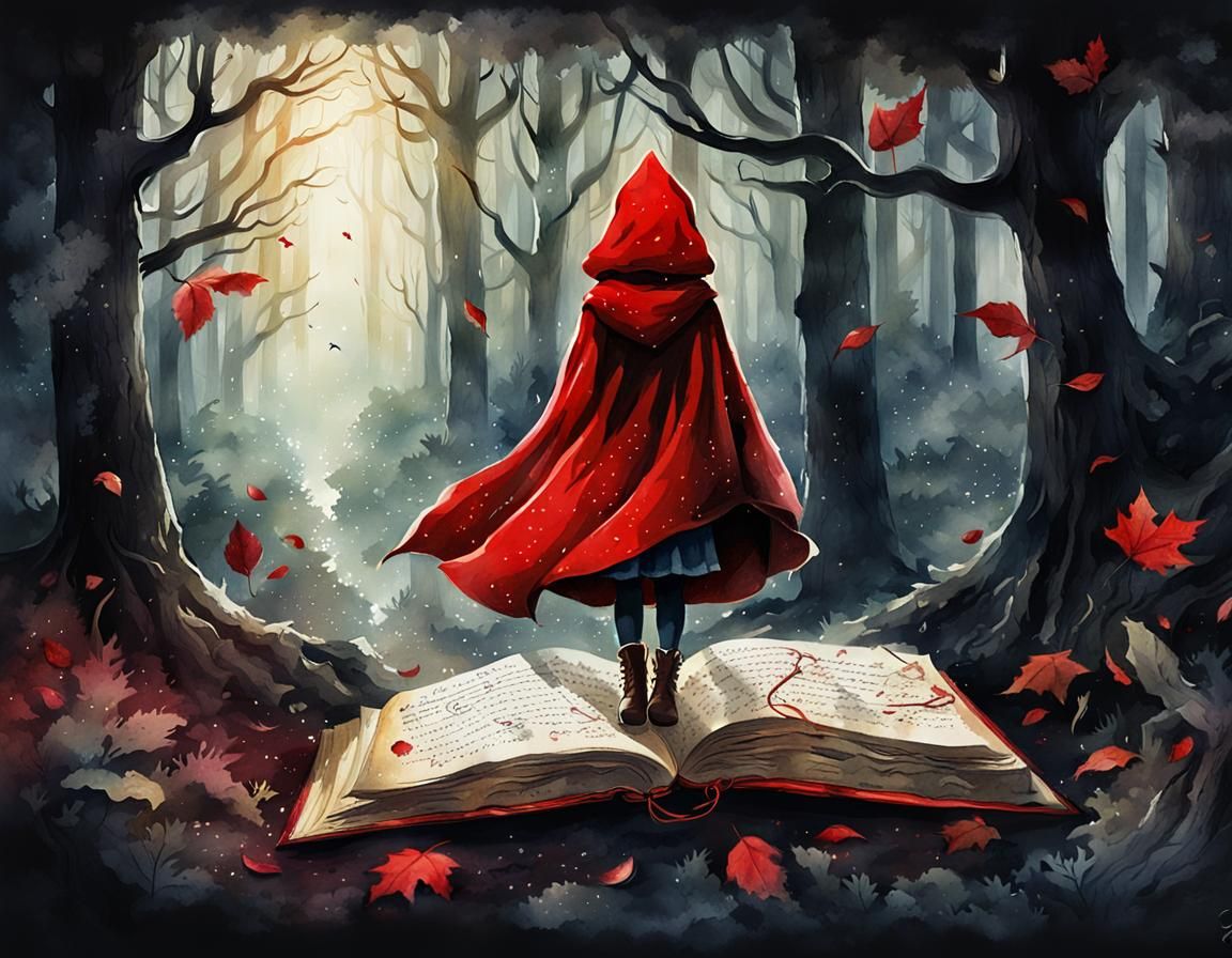 Little Red Riding Hood Watercolor Dark Fantasy Art