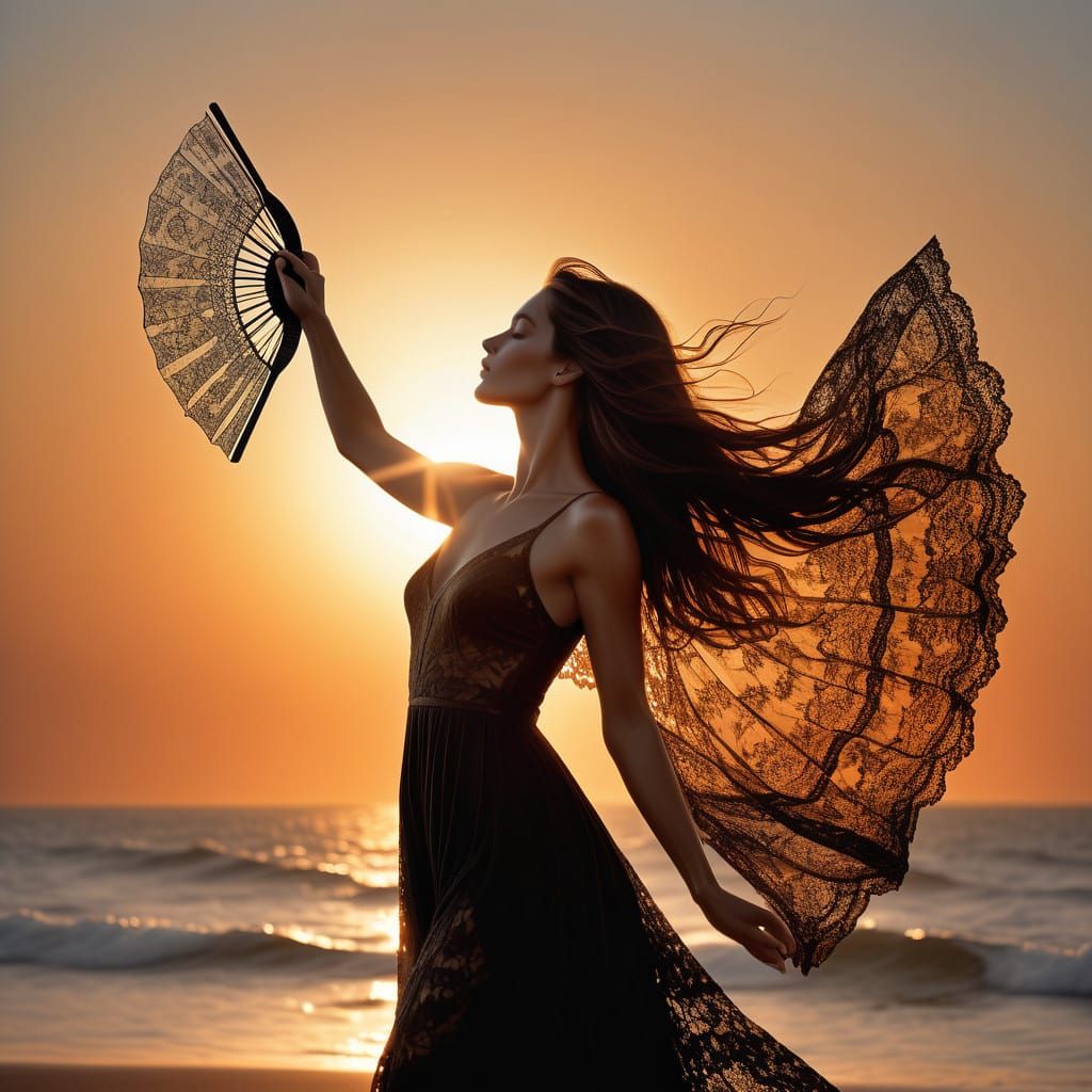 Elegant Woman Dances Silhouette Against Sunset