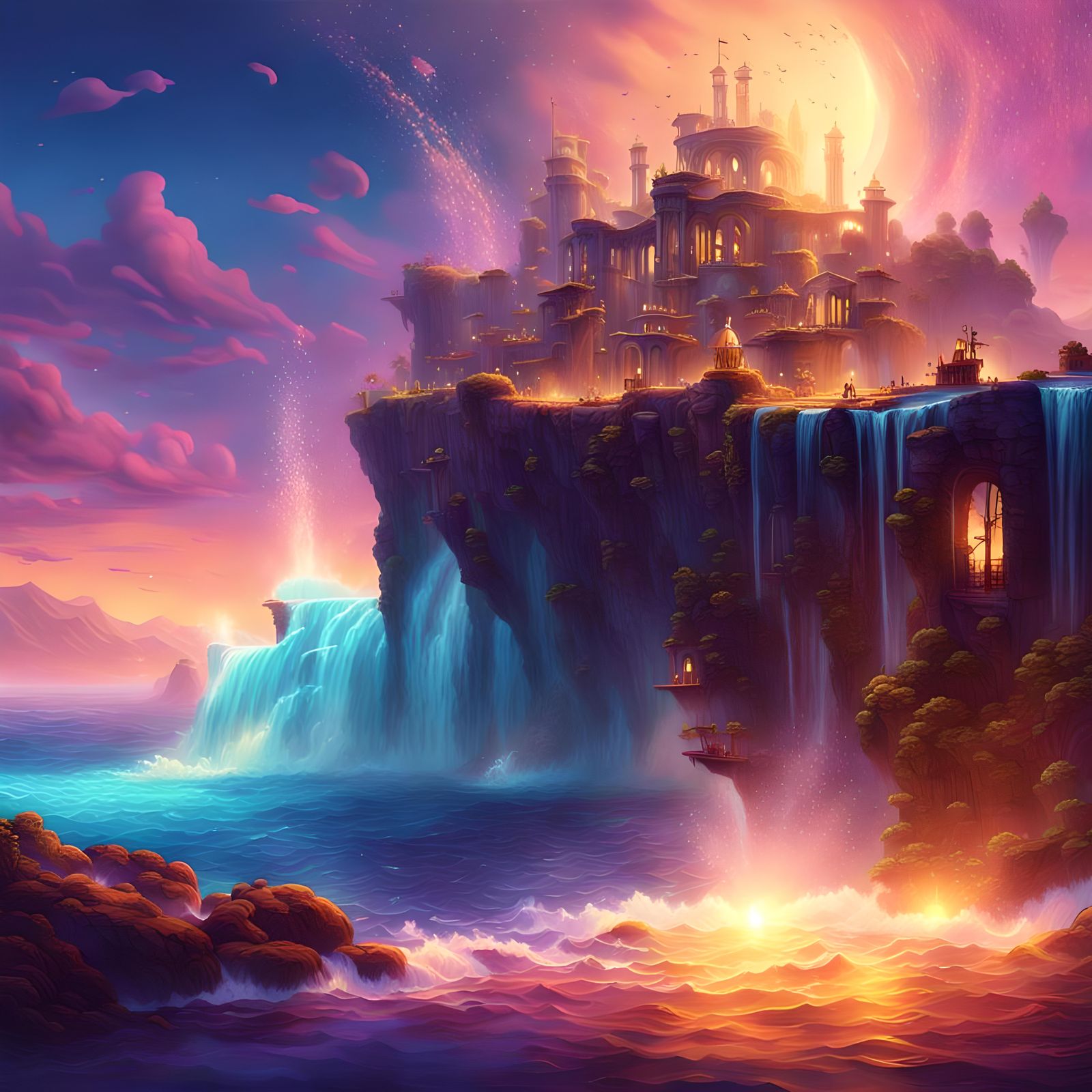 Ocean Waterfall at World's End: Fantasy Concept Art