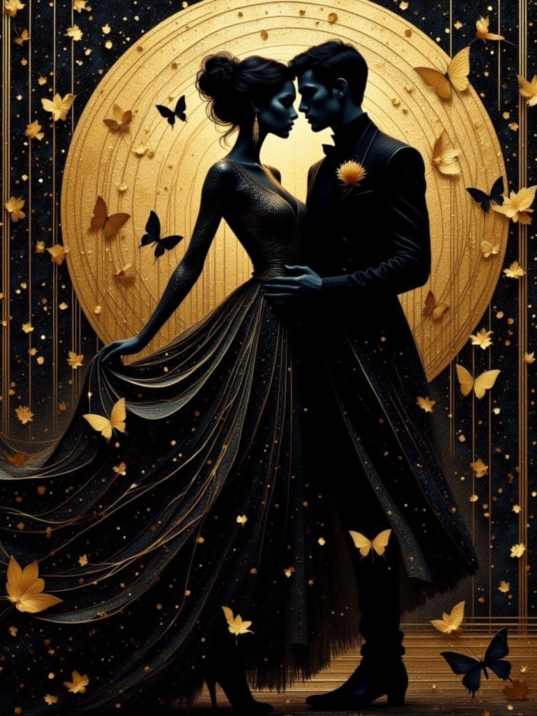 Epic Fantasy Couple Dancing in a Maximalist Digital Scene