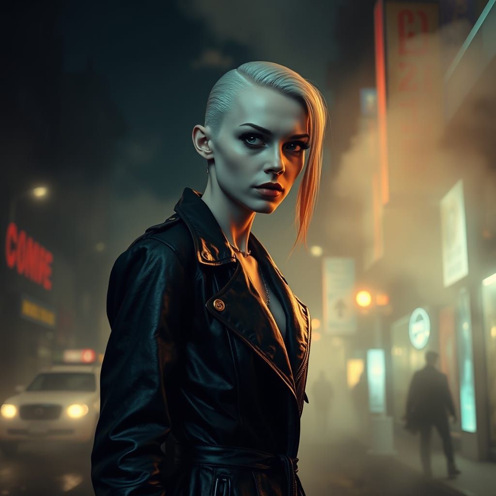 Albino Woman in Mist: Dark Fantasy Portrait