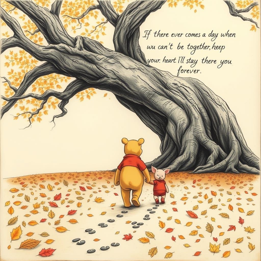 Majestic Tree Scene with Winnie-the-Pooh and Piglet