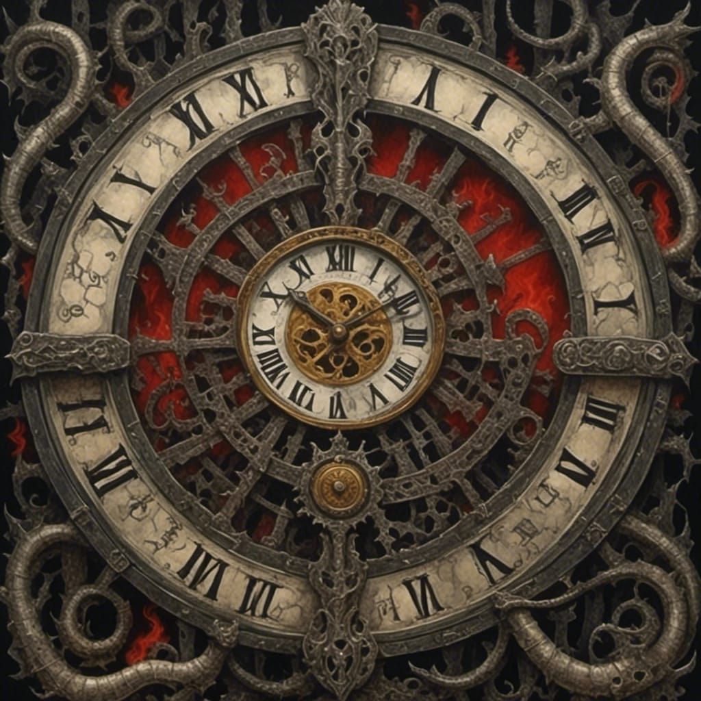 Demonic Clock Character in Dark Fantasy Illustration
