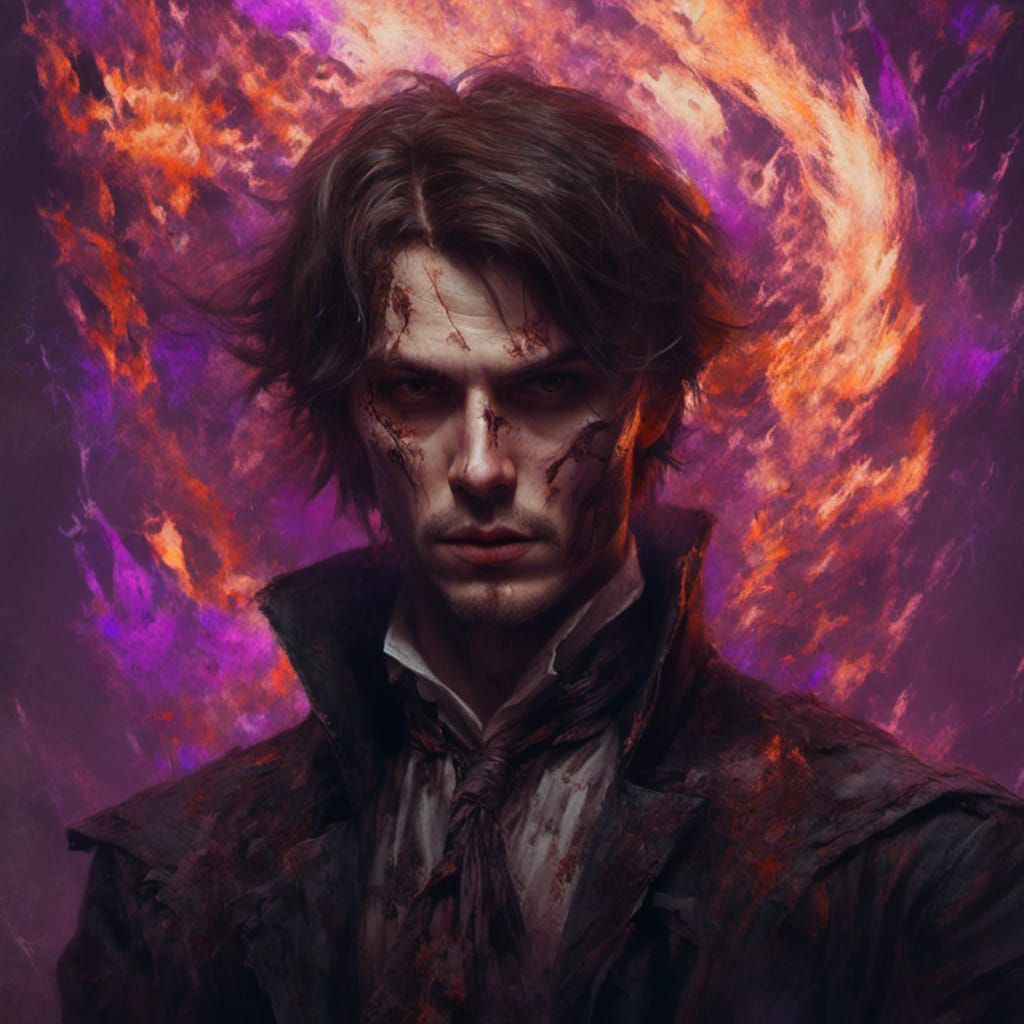 Young Warlock Conjures Fire in Dark Fantasy Art