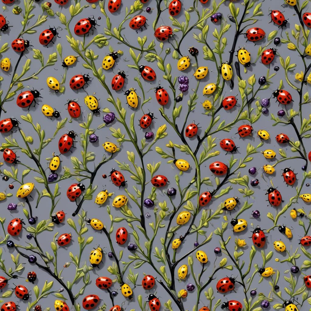 Whimsical Ladybug on Beatlejuice Flower in Fantasy Art