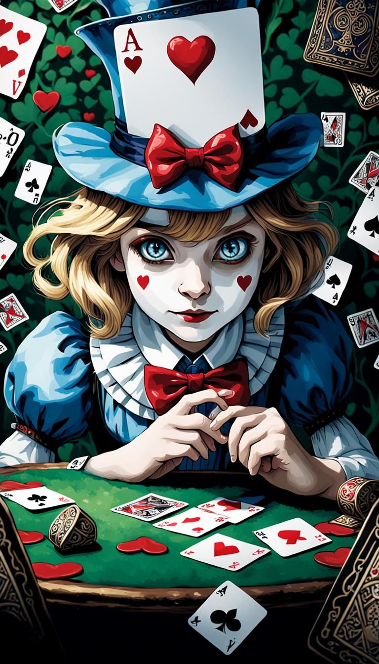 Alice in Wonderland Playing Card Scene in Whimsical Style