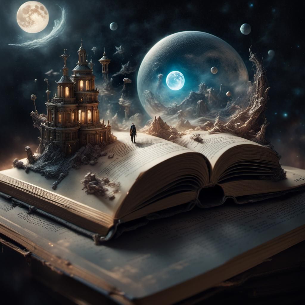 Sci-Fi World Emerges From Book, Digital Illustration