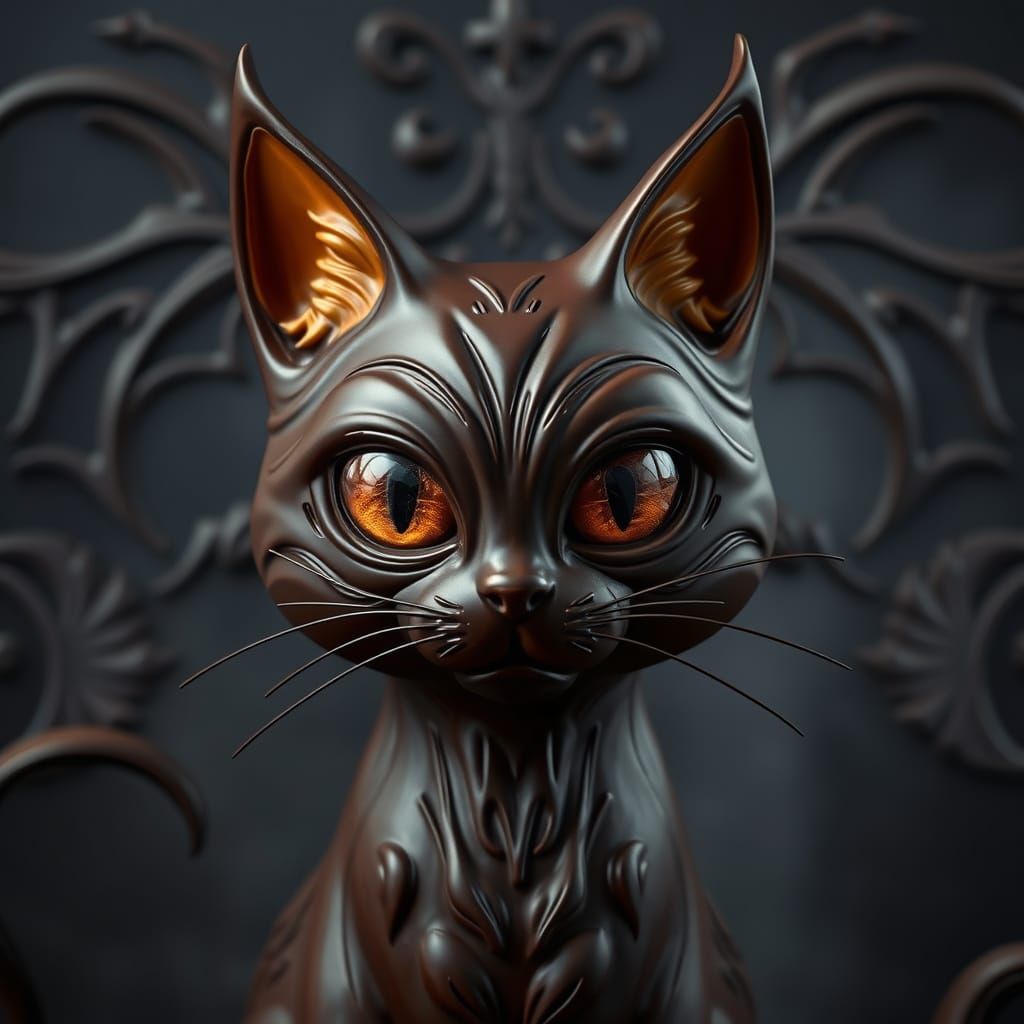 Dark Chocolate Cat Sculpture with Toffee Eyes